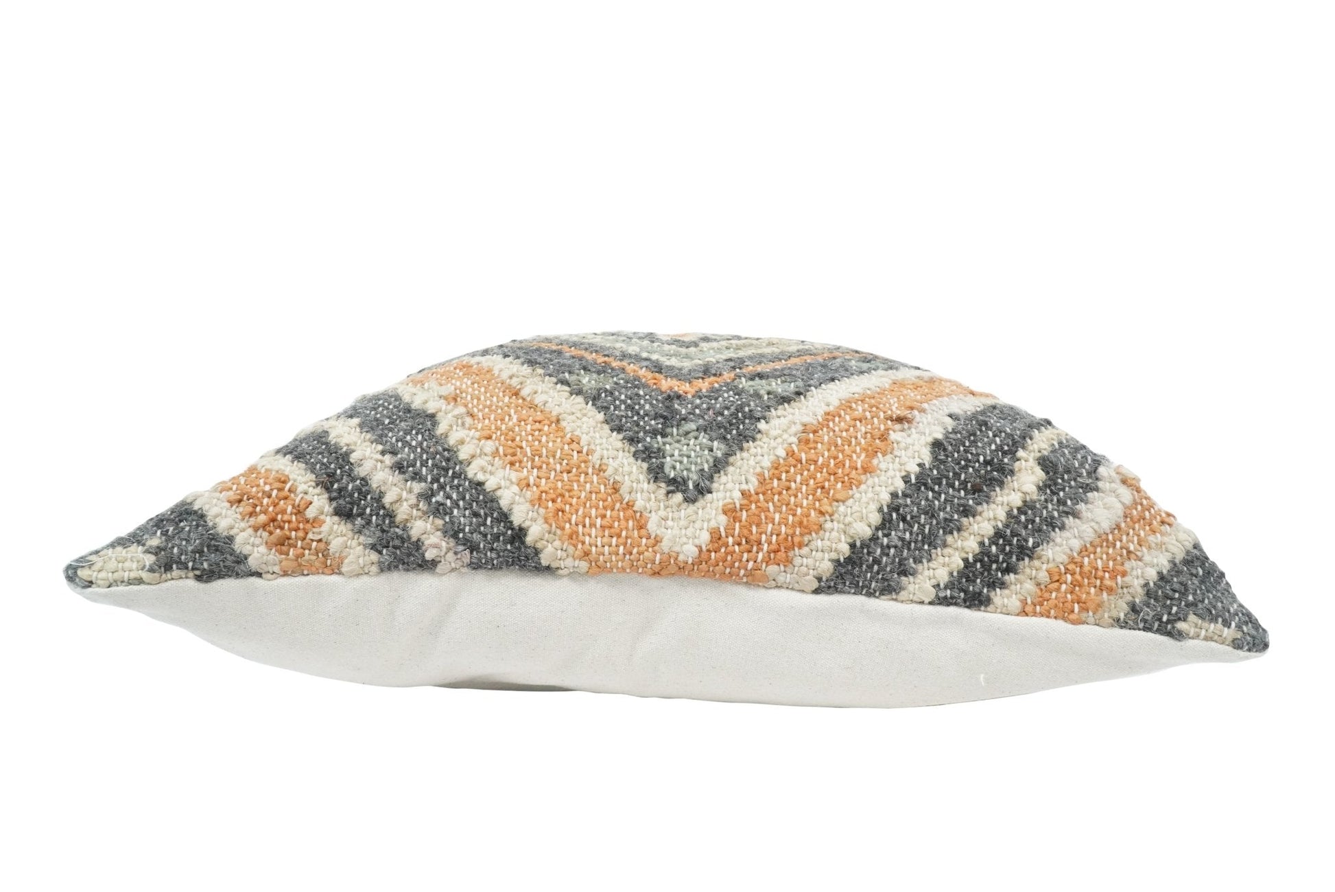 Hand Woven Boho Rust and Charcoal Jute and Wool Tribal Accent Pillow, Cushion | PL11 - - All Products