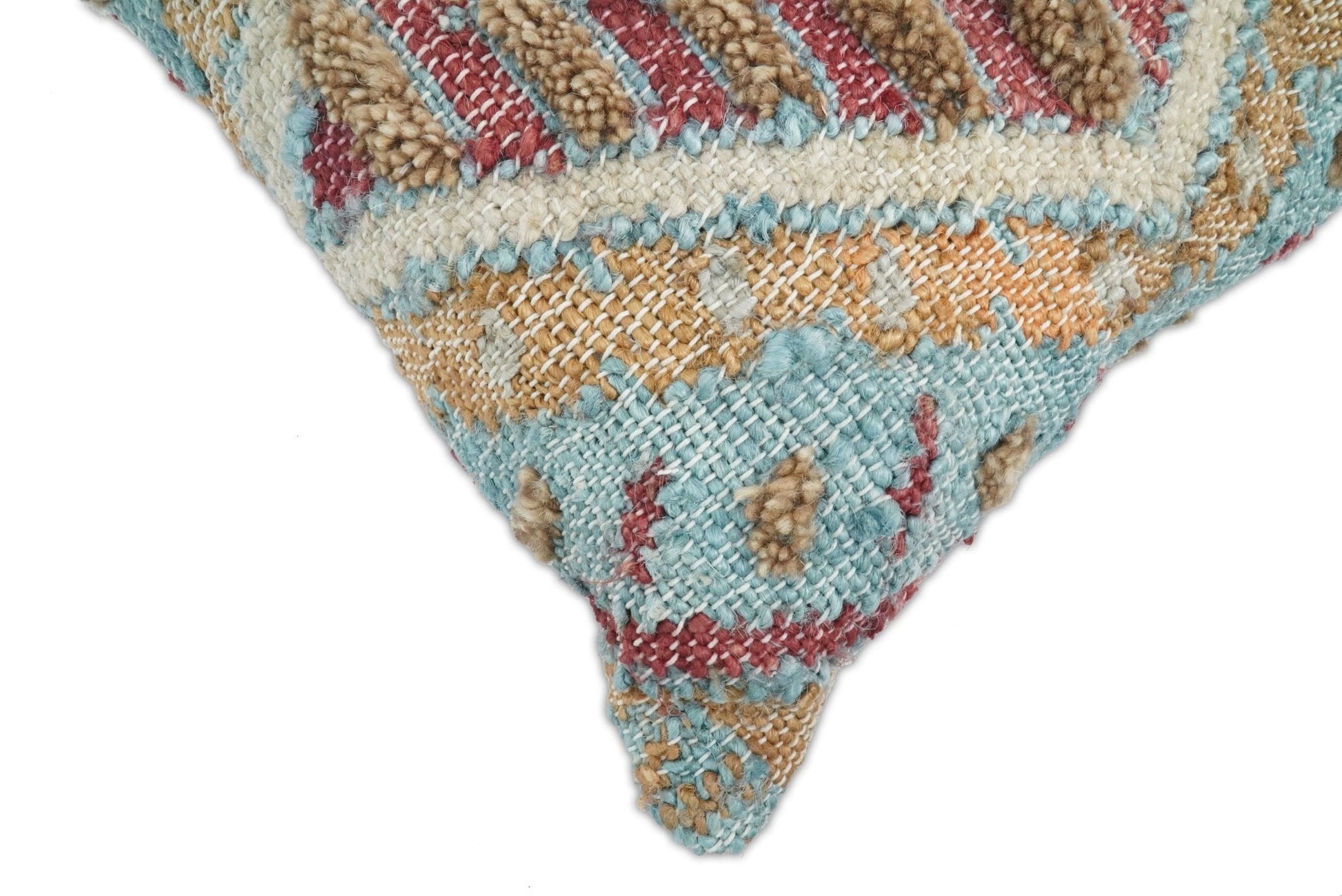 Hand Woven Boho Tribal Accent Mustard and Blue Jute and Wool Pillow, Cushion | PL13 - - All Products