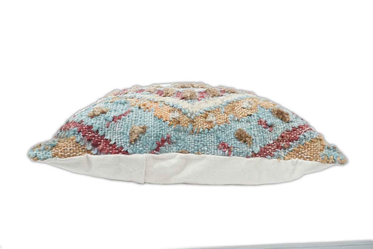Hand Woven Boho Tribal Accent Mustard and Blue Jute and Wool Pillow, Cushion | PL13 - - All Products