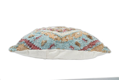 Hand Woven Boho Tribal Accent Mustard and Blue Jute and Wool Pillow, Cushion | PL13 - - All Products
