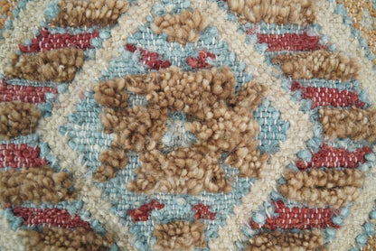 Hand Woven Boho Tribal Accent Mustard and Blue Jute and Wool Pillow, Cushion | PL13 - - All Products