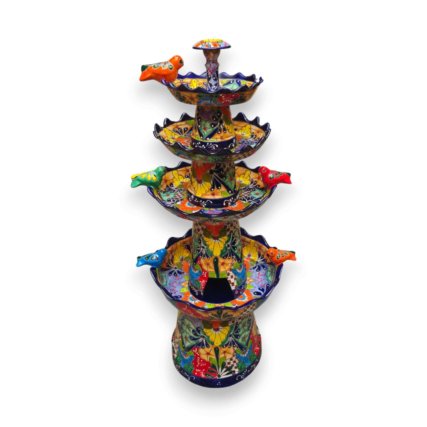 Blue Rim Tiered Talavera Fountain Handmade Mexican Art - - Talavera Fountain