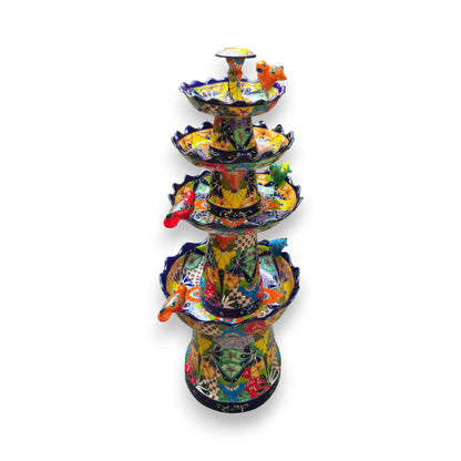 Blue Rim Tiered Talavera Fountain Handmade Mexican Art - - Talavera Fountain
