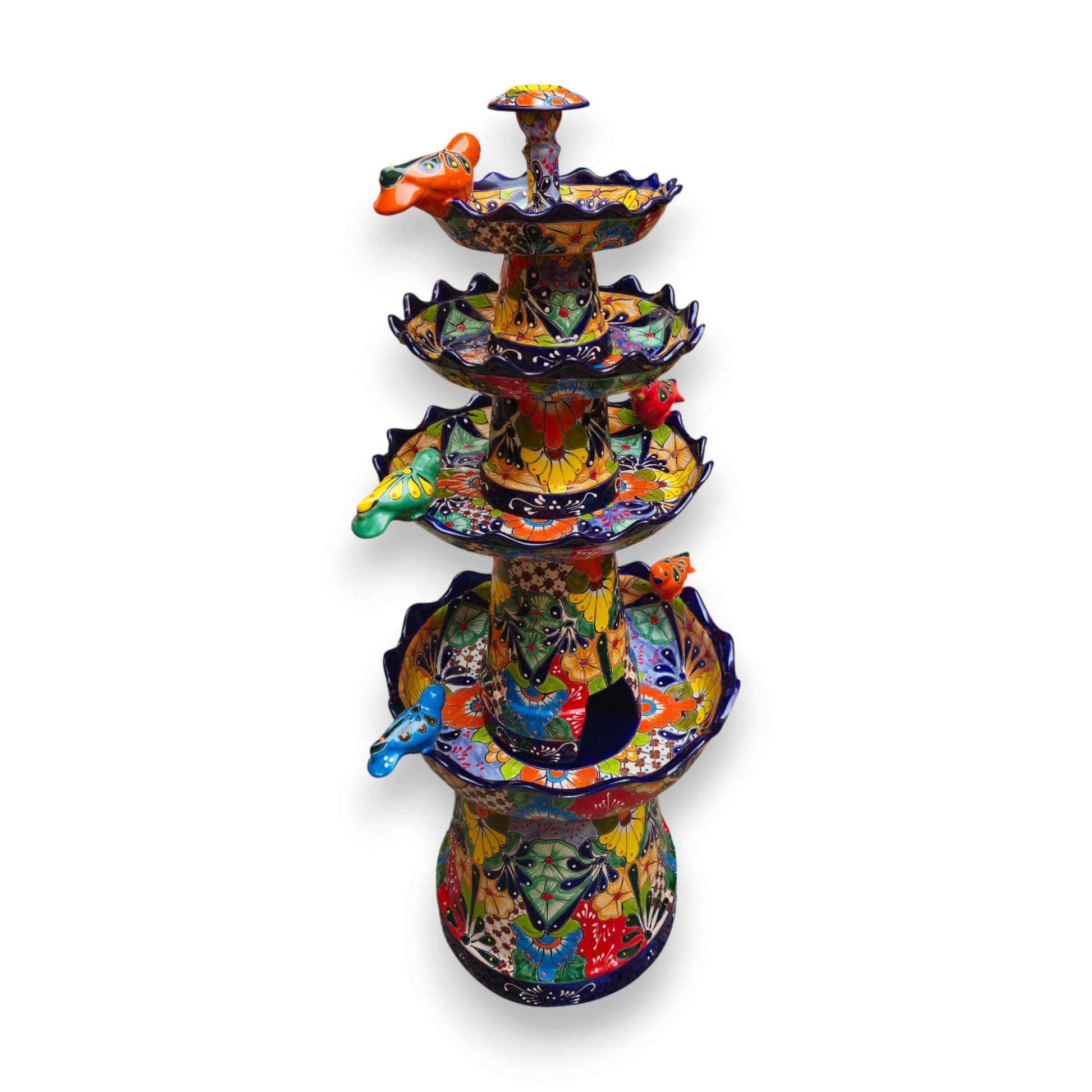 Blue Rim Tiered Talavera Fountain Handmade Mexican Art - - Talavera Fountain