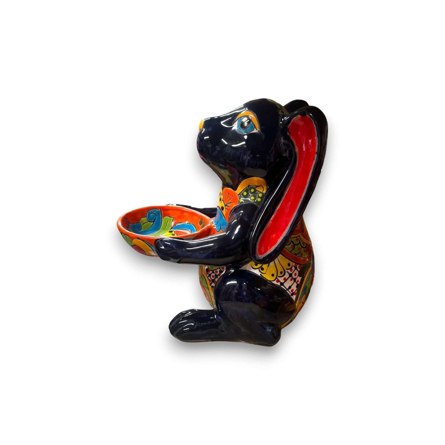 Vibrant Handmade Talavera Bunny Statue Mexican Folk Art Feeder - - Talavera Statue