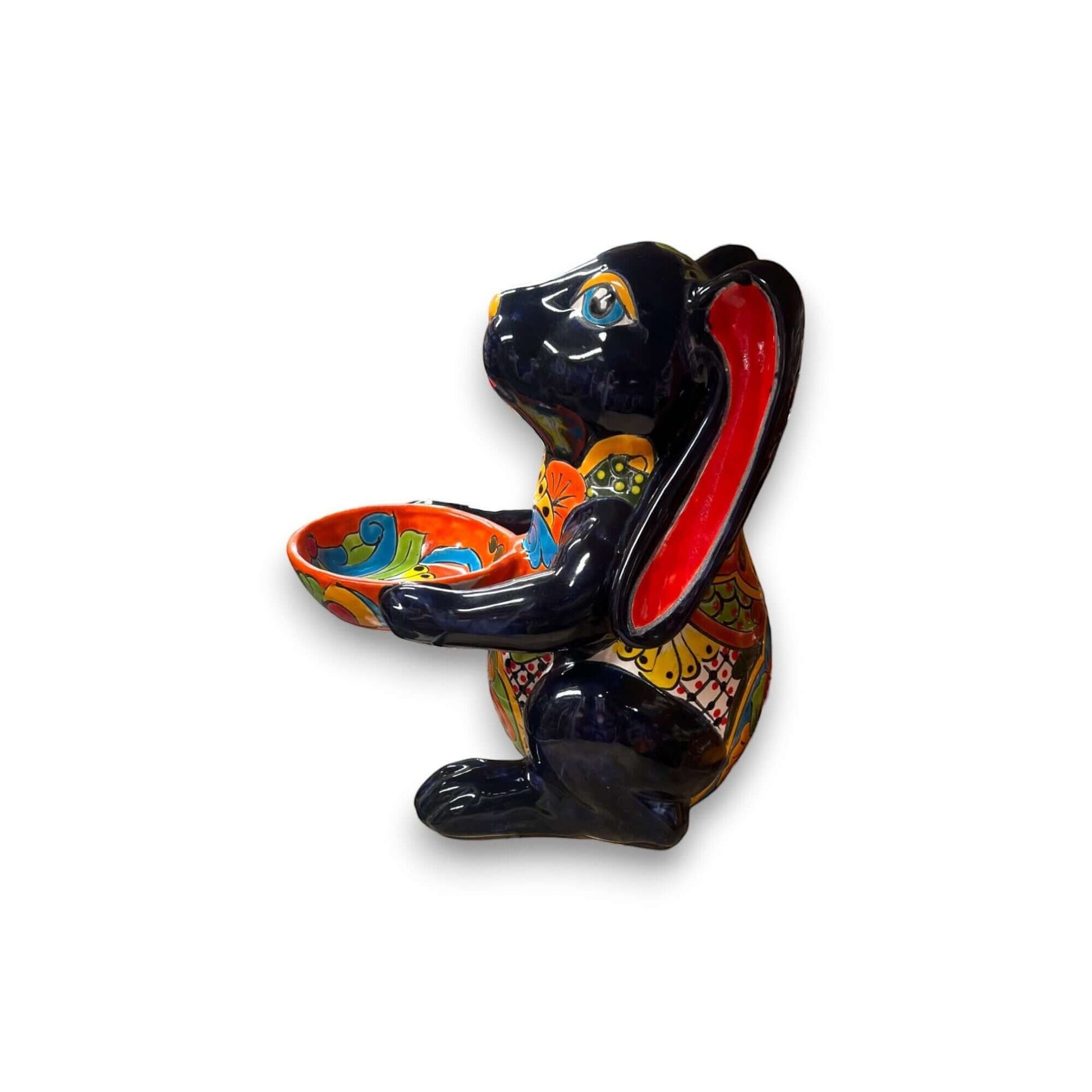 Vibrant Handmade Talavera Bunny Statue Mexican Folk Art Feeder - - Talavera Statue