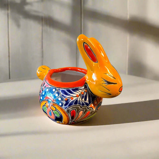 Talavera Rabbit Planter Handmade Mexican Bunny Pot - - Talavera Figurine