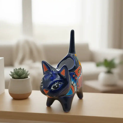 Vibrant Talavera Cat Planter Handmade Mexican Pottery - - Talavera Planter