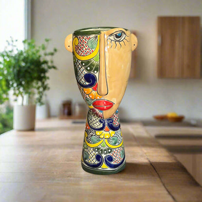 Talavera Lady Planter Handmade Mexican Folk Art - - Talavera Planter