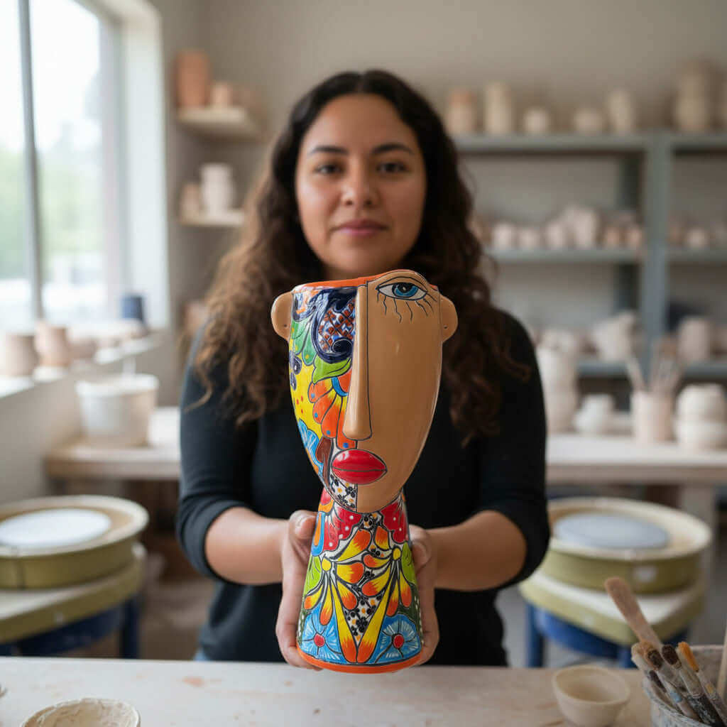 Talavera Lady Planter Handmade Mexican Folk Art - - Talavera Planter