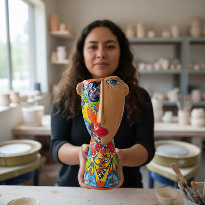 Talavera Lady Planter Handmade Mexican Folk Art - - Talavera Planter