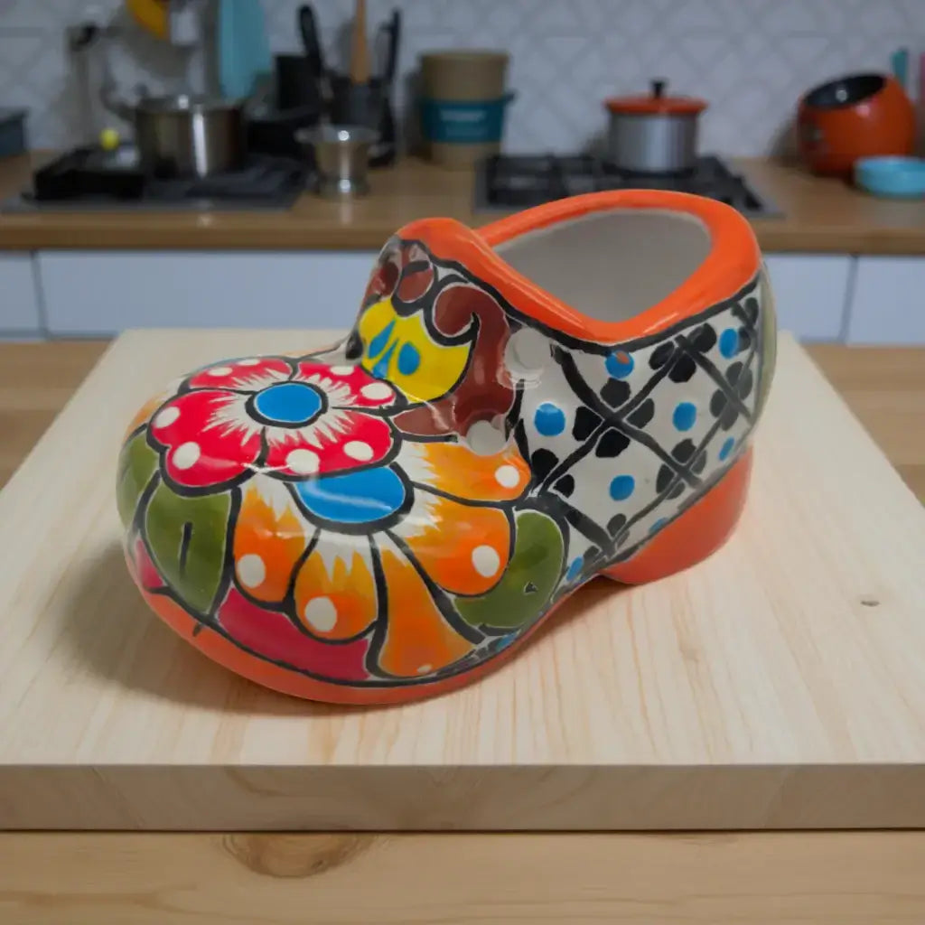 Vibrant Talavera Shoe Planter Handmade Mexican Pottery - - Talavera Planter