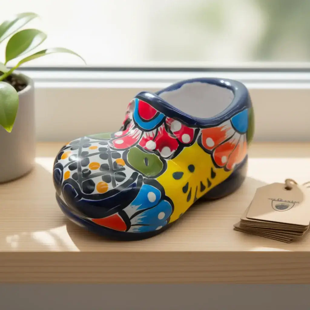 Vibrant Talavera Shoe Planter Handmade Mexican Pottery - - Talavera Planter