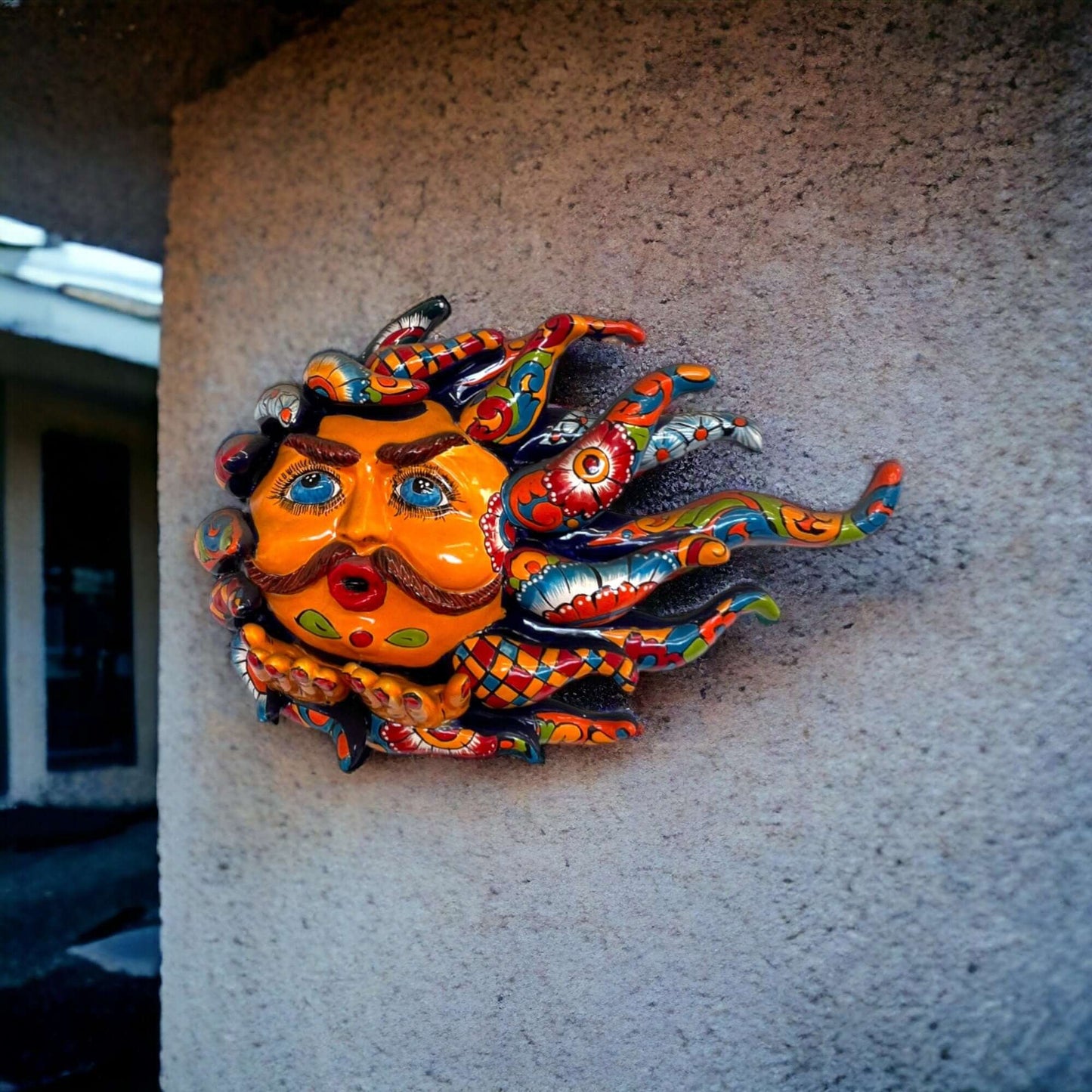 Handmade Talavera Sun Face Colorful Mexican Wall Art - - Talavera Wall Art