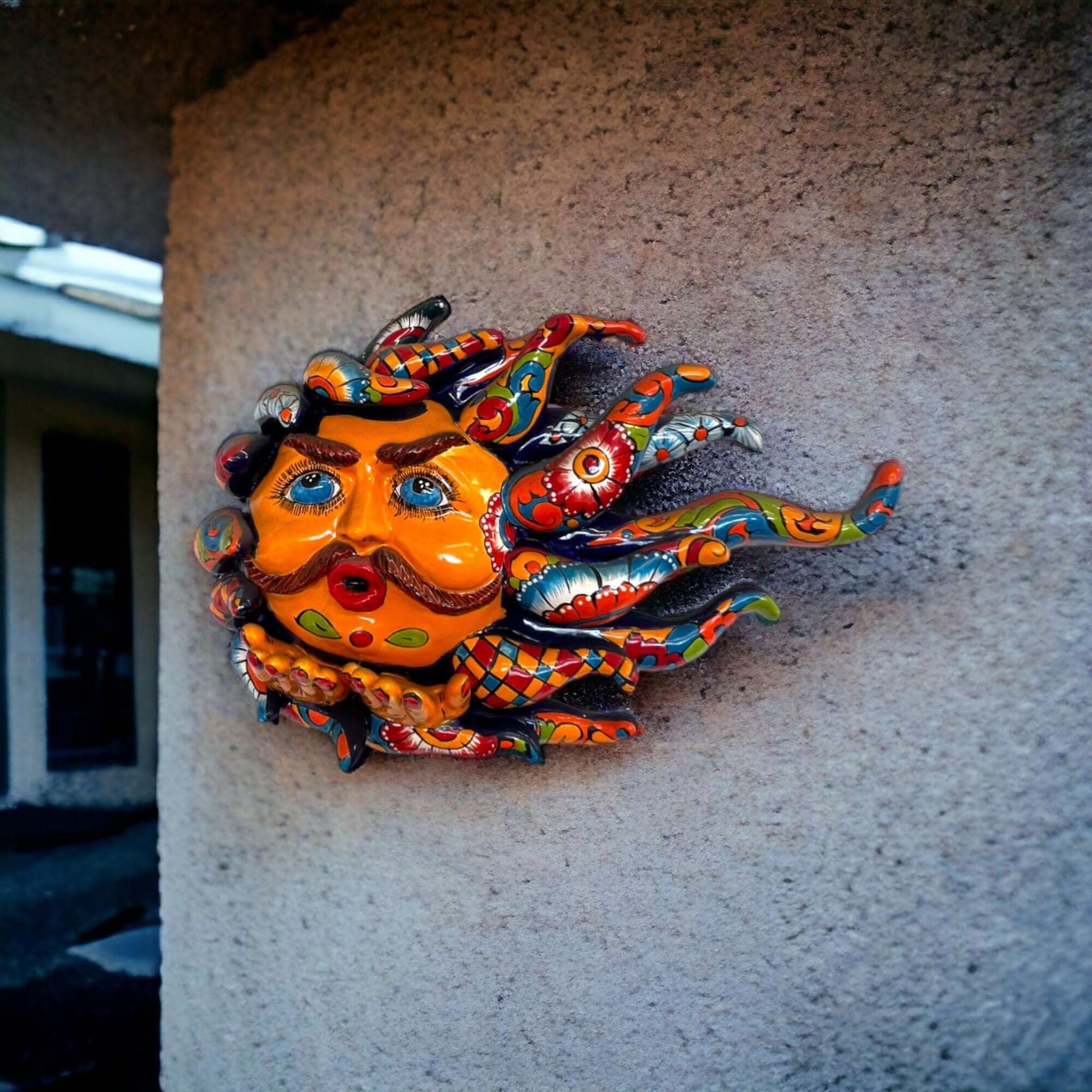 Handmade Talavera Sun Face Colorful Mexican Wall Art - - Talavera Wall Art