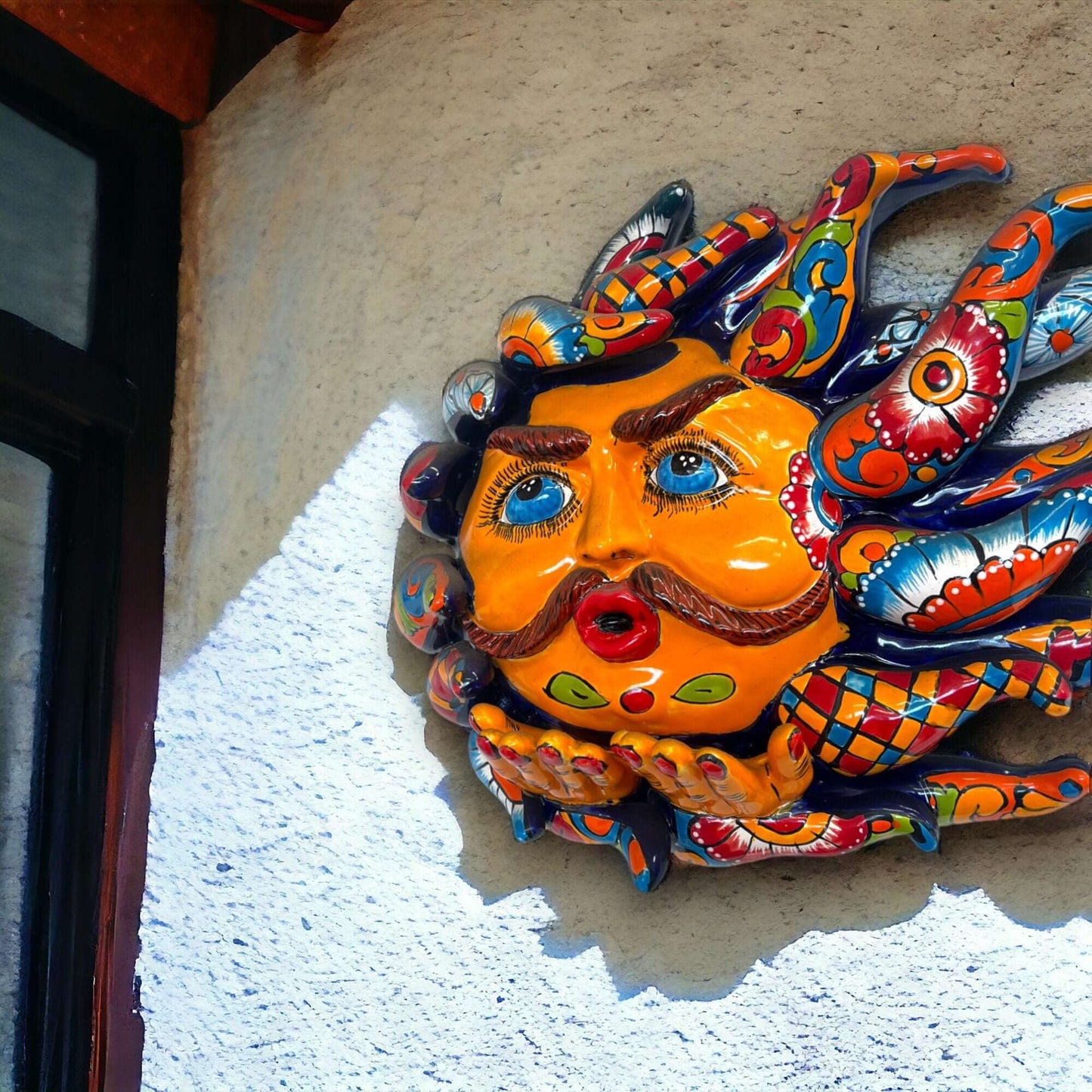 Handmade Talavera Sun Face Colorful Mexican Wall Art - - Talavera Wall Art
