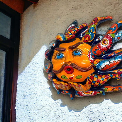 Handmade Talavera Sun Face Colorful Mexican Wall Art - - Talavera Wall Art