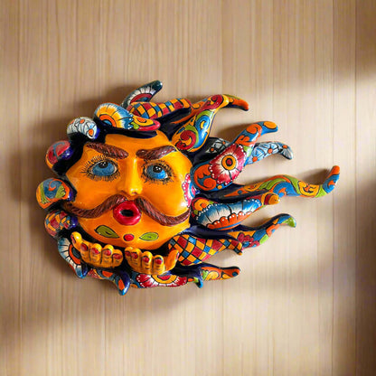 Handmade Talavera Sun Face Colorful Mexican Wall Art - - Talavera Wall Art