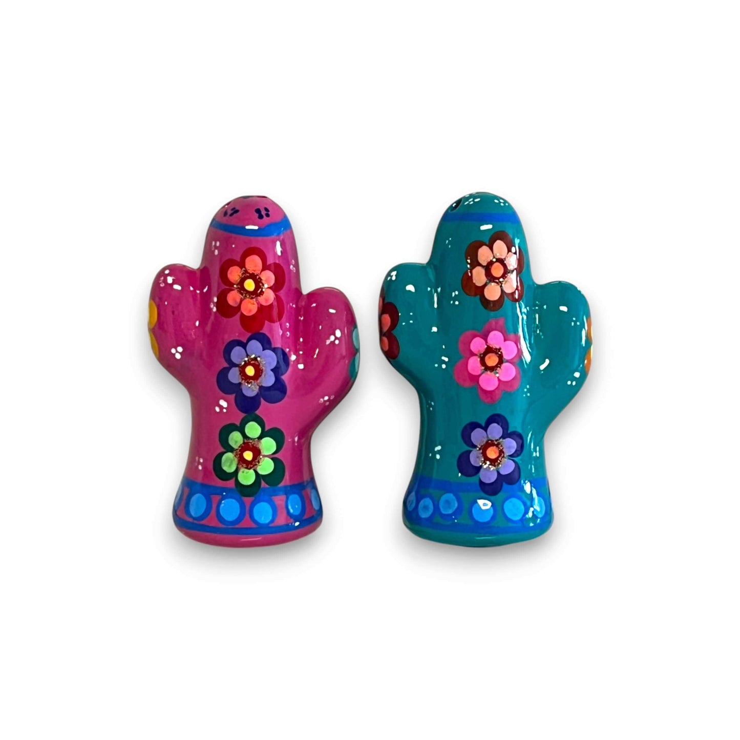 Talavera Cactus Salt & Pepper Set Handmade Mexican Pottery - - Mexican Salt & Pepper Shakers