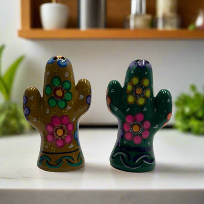 Talavera Cactus Salt & Pepper Set Handmade Mexican Pottery - - Mexican Salt & Pepper Shakers