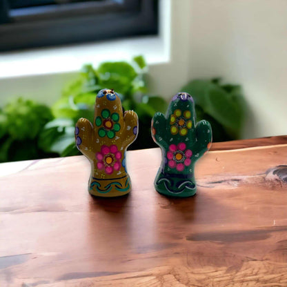 Talavera Cactus Salt & Pepper Set Handmade Mexican Pottery - - Mexican Salt & Pepper Shakers