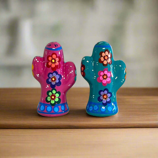 Talavera Cactus Salt & Pepper Set Handmade Mexican Pottery - - Mexican Salt & Pepper Shakers