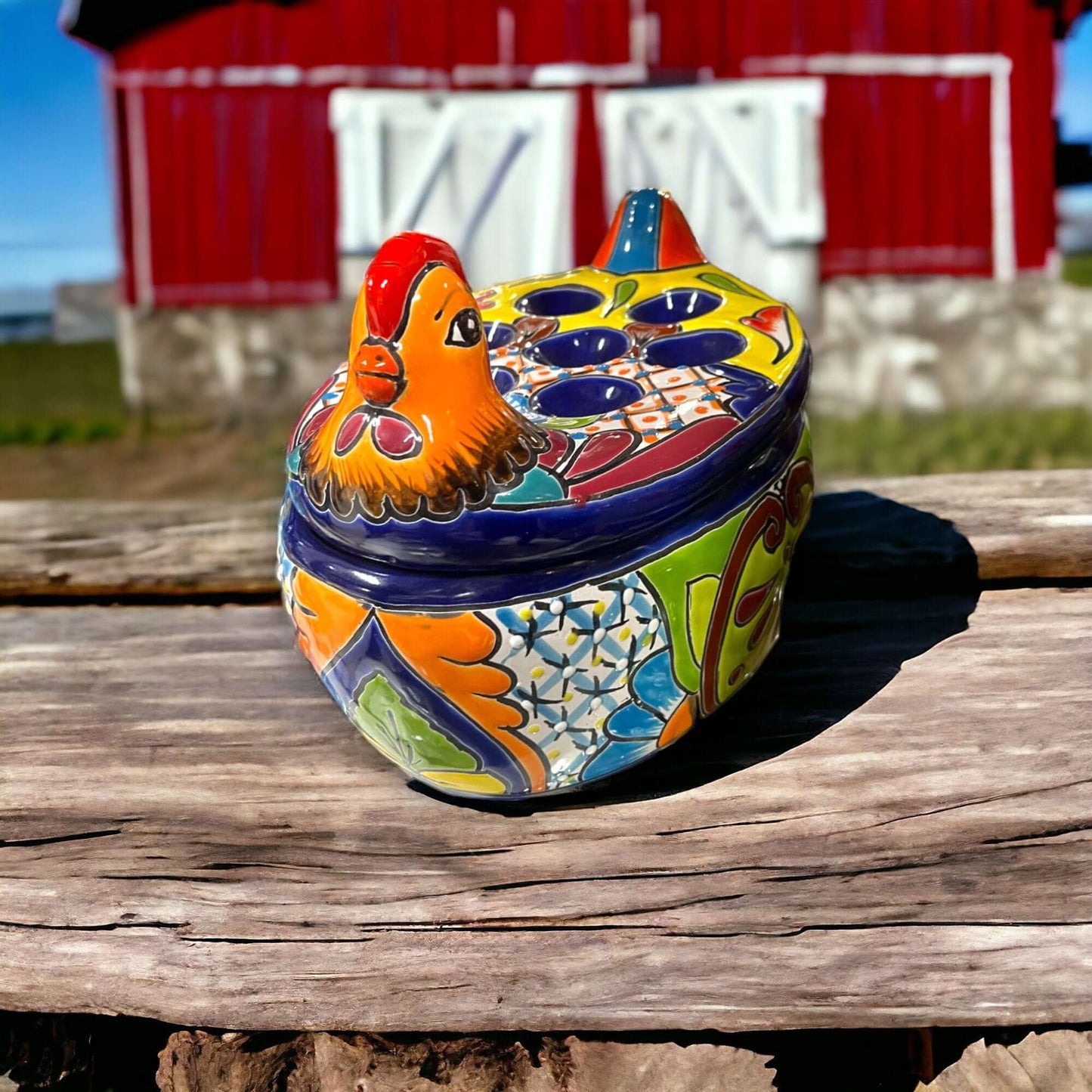 Talavera Chicken Egg Crate Handmade Ceramic Egg Holder - - Talavera Egg Crate