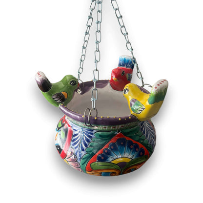 Small Talavera Hanging Planter with Birds | Handmade Ceramic Pot- The Talavera Hub- {{Product type}}