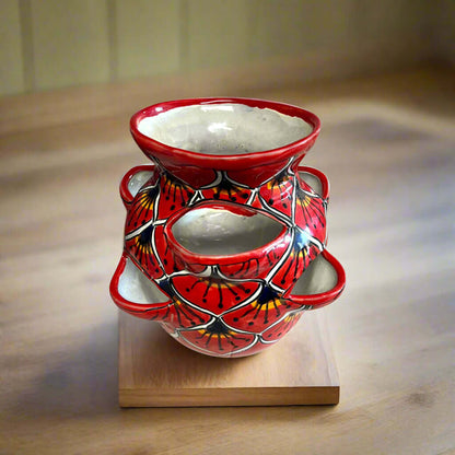 Talavera Strawberry Planter Red Peacock Design - - Talavera Planter