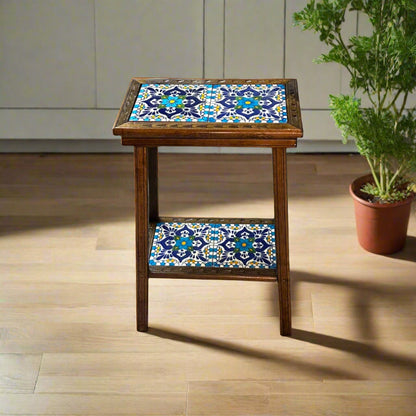 Talavera Tile End Table | Handmade Mexican Wood Accent Furniture- The Talavera Hub- {{Product type}}