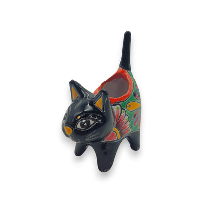 Colorful Talavera Cat Planter Mexican Ceramic Art - Blue - Talavera Planter