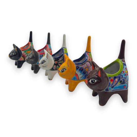 Colorful Talavera Cat Planter Mexican Ceramic Art - - Talavera Planter