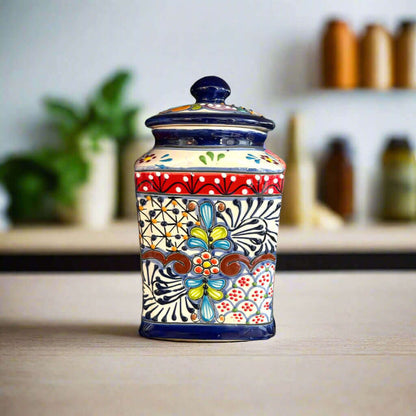 Talavera Canister Set Dark Blue Mexican Kitchen Storage Jars - - Talavera Canister Set