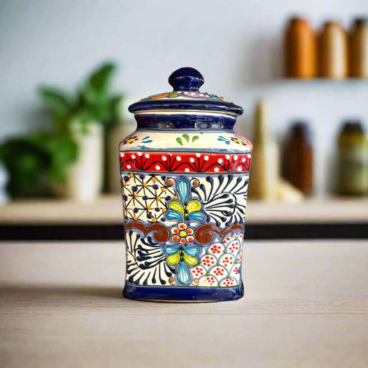 Talavera Canister Set Dark Blue Mexican Kitchen Storage Jars - - Talavera Canister Set