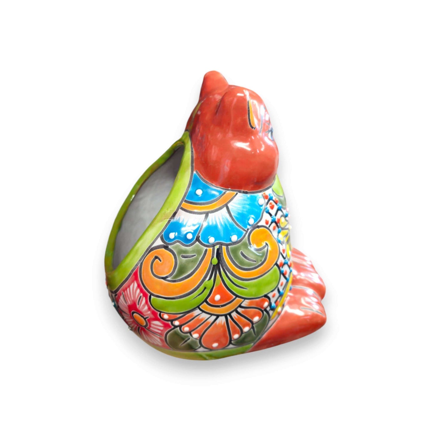 Colorful Ceramic Talavera Cat Planter Mexican Art - - Talavera Planter