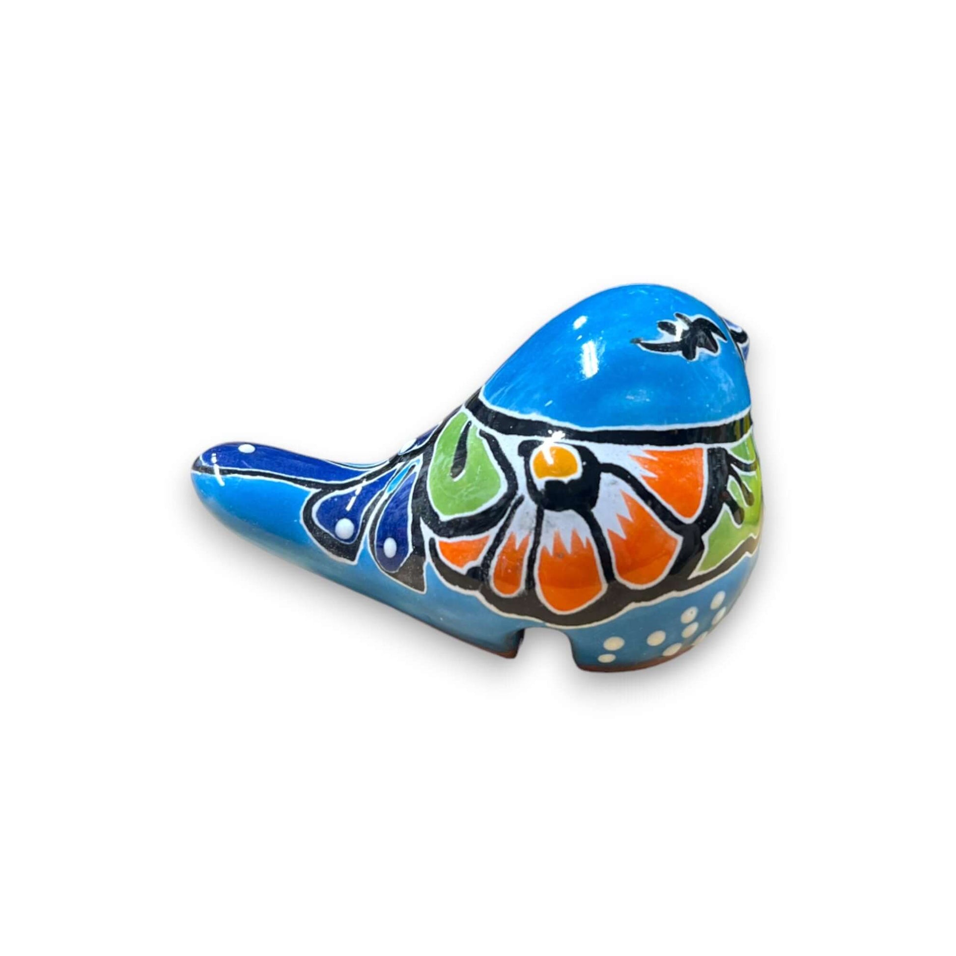 Talavera Pot Perching Bird Hand-Painted Mexican Accent - - Talavera Figurine
