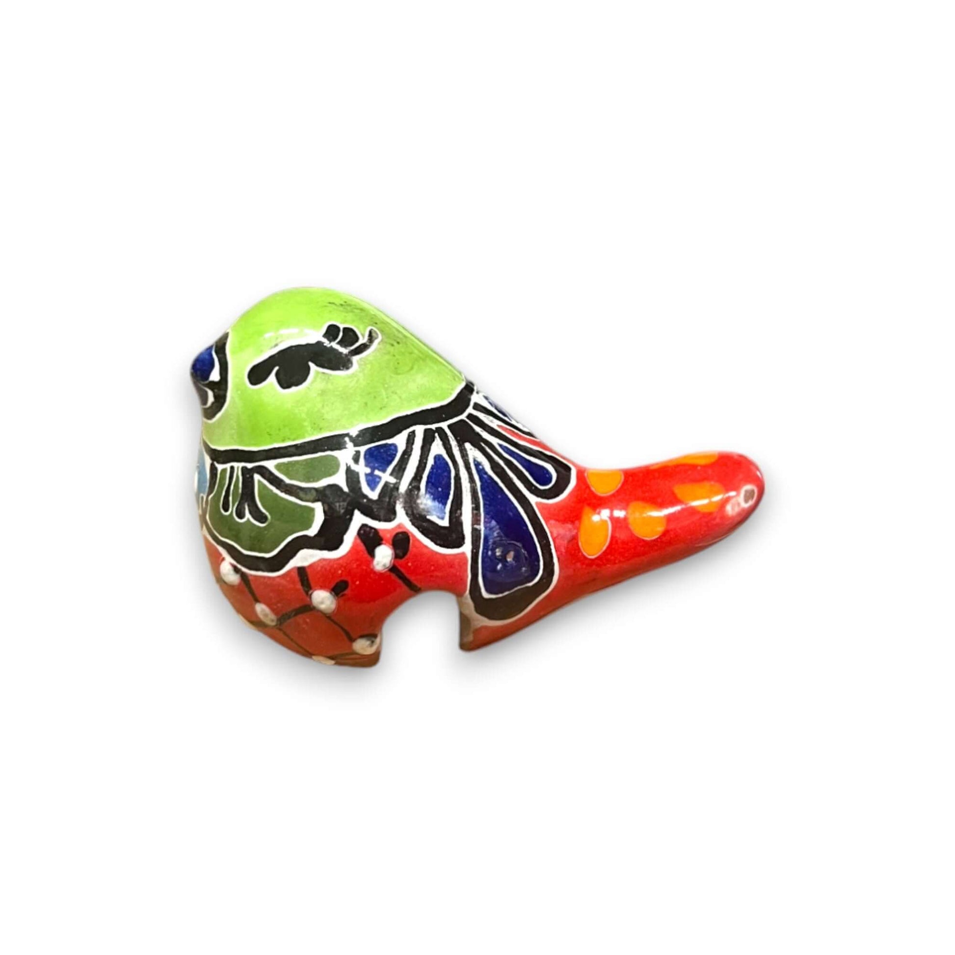 Talavera Pot Perching Bird Hand-Painted Mexican Accent - - Talavera Figurine
