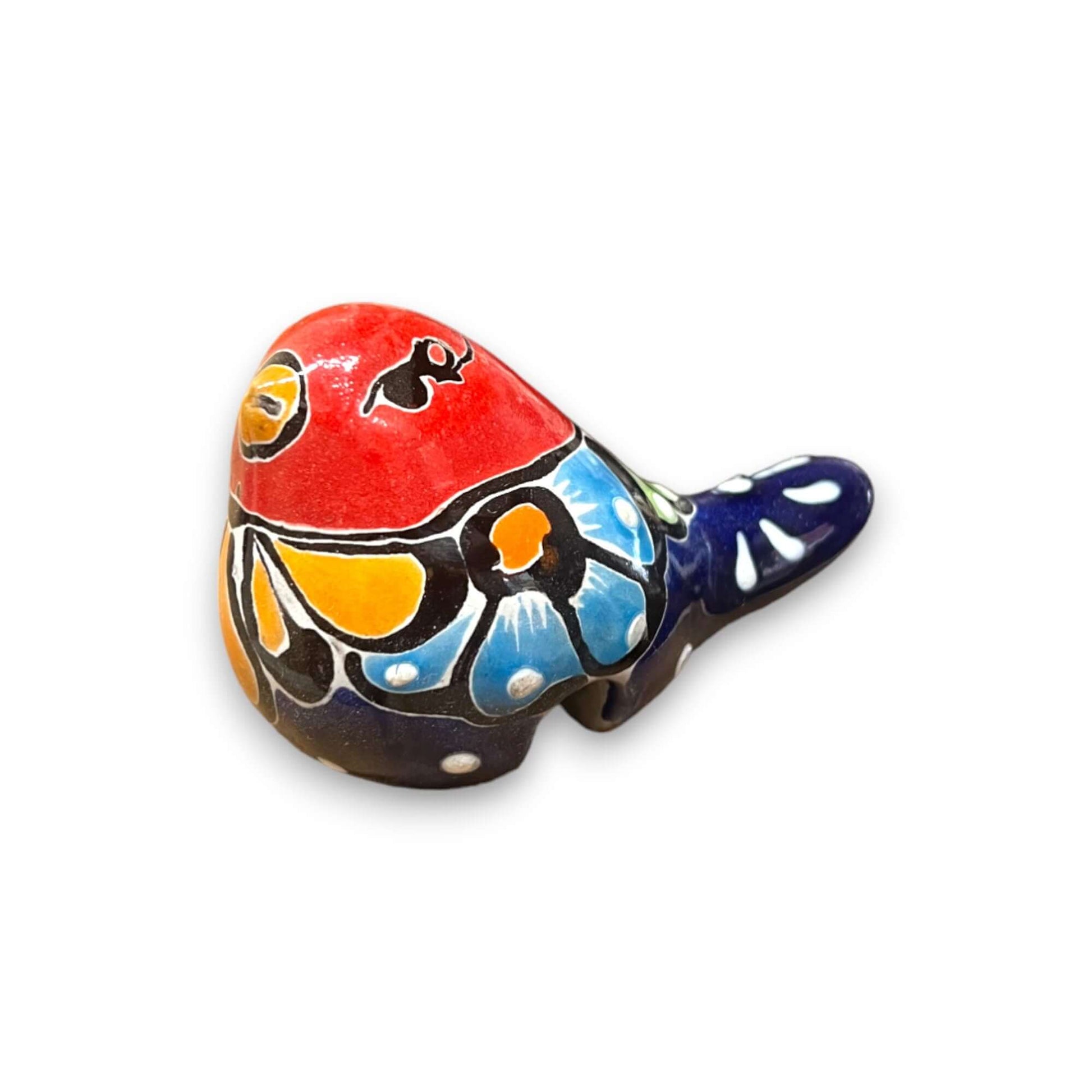 Talavera Pot Perching Bird Hand-Painted Mexican Accent - - Talavera Figurine