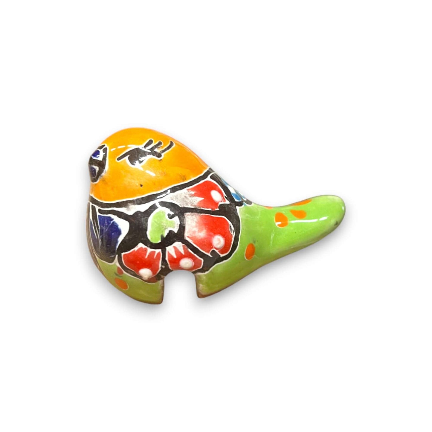 Talavera Pot Perching Bird Hand-Painted Mexican Accent - - Talavera Figurine