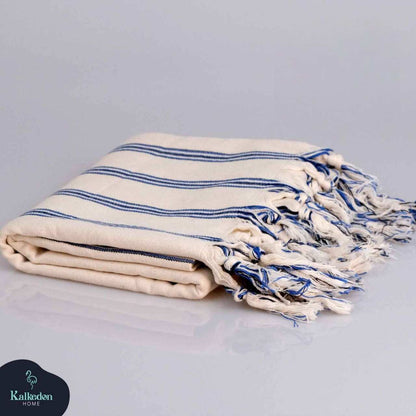 Dark Blue Striped Handwoven Turkish Towel - - Towels