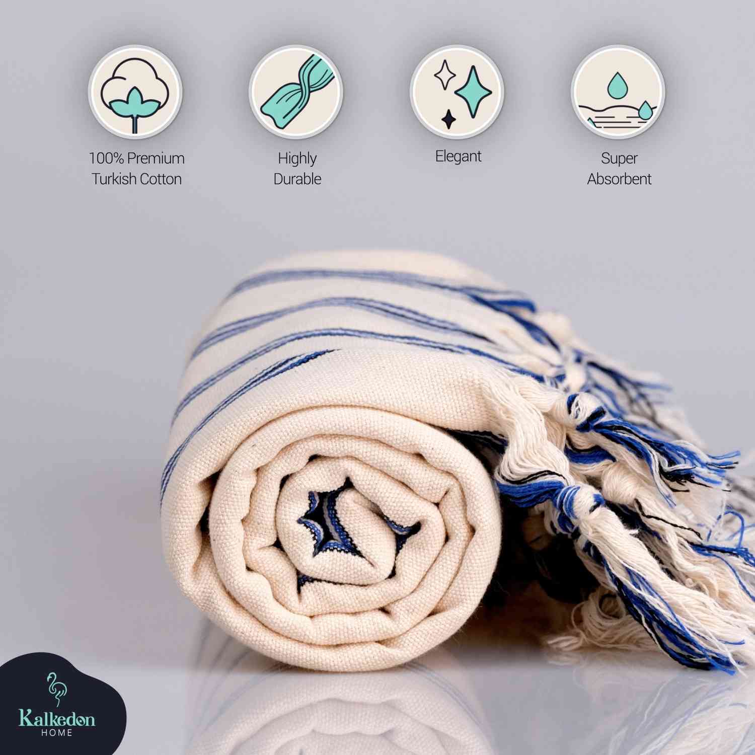 Dark Blue Striped Handwoven Turkish Towel - - Towels