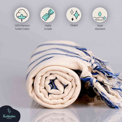 Dark Blue Striped Handwoven Turkish Towel - - Towels