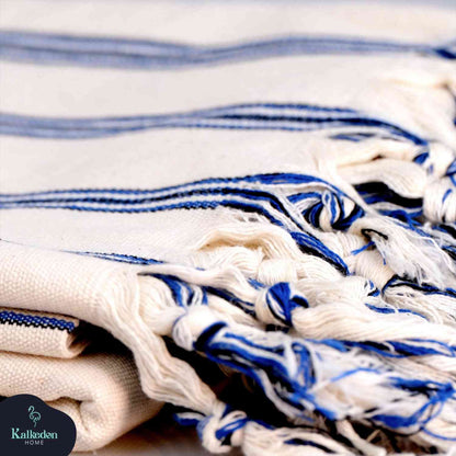 Dark Blue Striped Handwoven Turkish Towel - - Towels