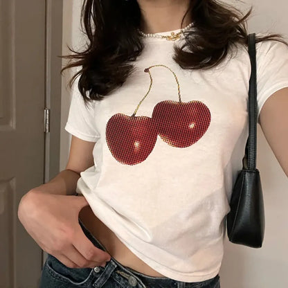 Harajuku Cherry Graphic Print T-Shirt - -