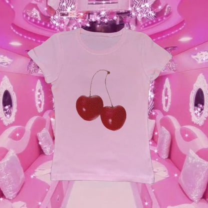 Harajuku Cherry Graphic Print T-Shirt - -