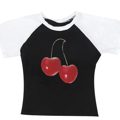 Harajuku Cherry Graphic Print T-Shirt - Orange -