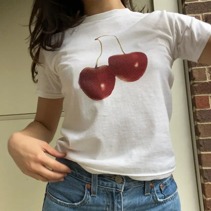 Harajuku Cherry Graphic Print T-Shirt - -