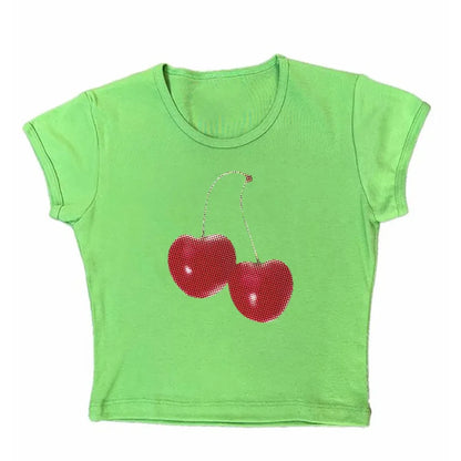 Harajuku Cherry Graphic Print T-Shirt - Yellow -