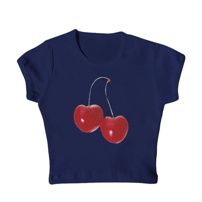 Harajuku Cherry Graphic Print T-Shirt - Black -