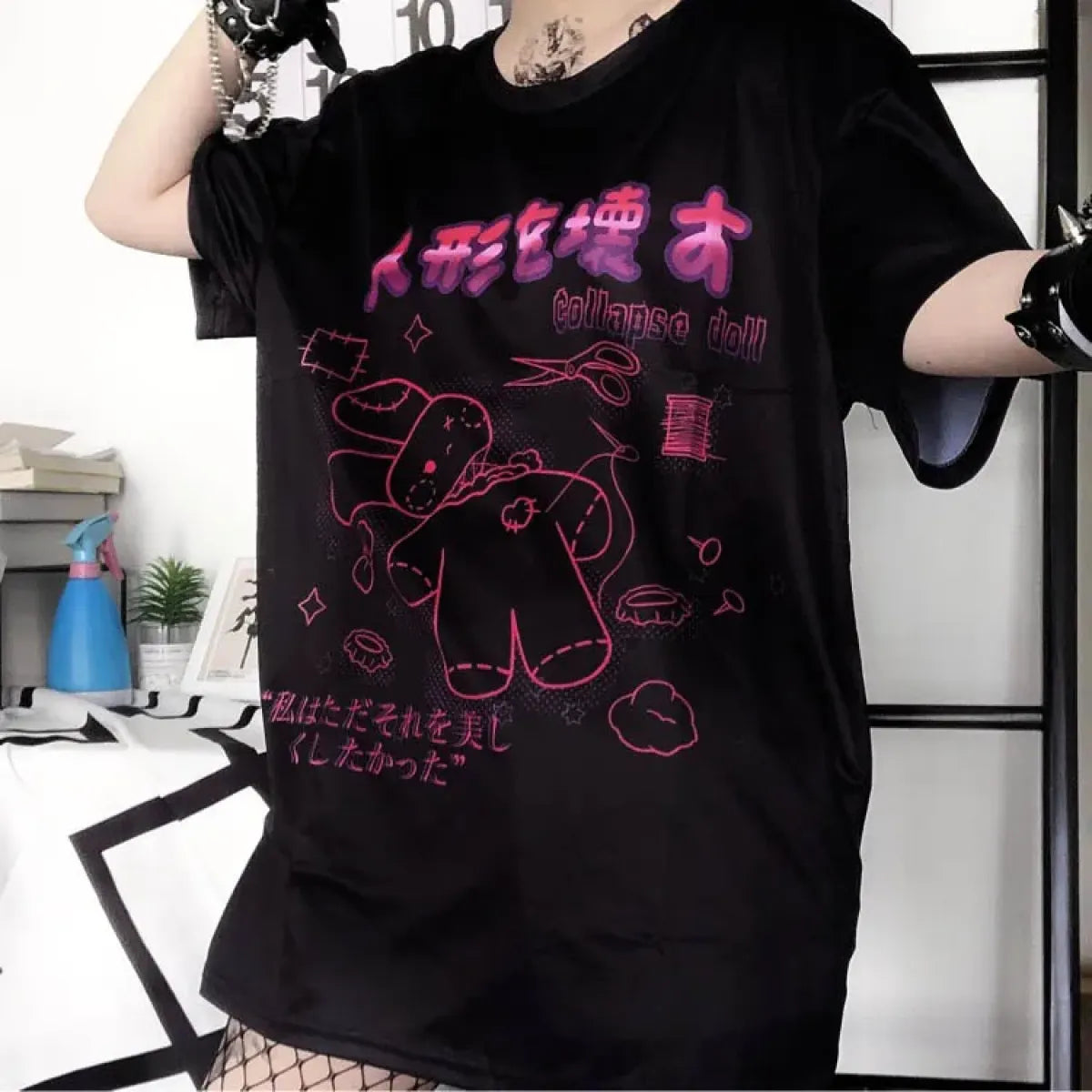 Harajuku Hopper Tee – Cyberpunk Bunny Graphic Crop Top - -